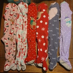 6 Pc Lot Carters Sleepers Size 18 month Baby Hearts Christmas Snowmen